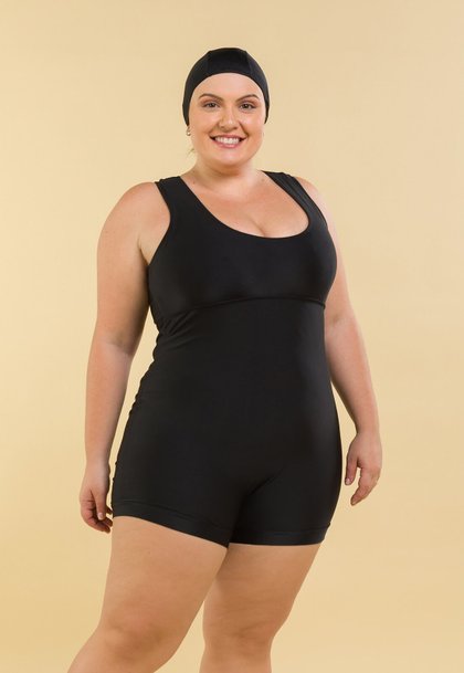 Maiô de Perninha Lycra com Bojo Removível Preto Ilhas Rio