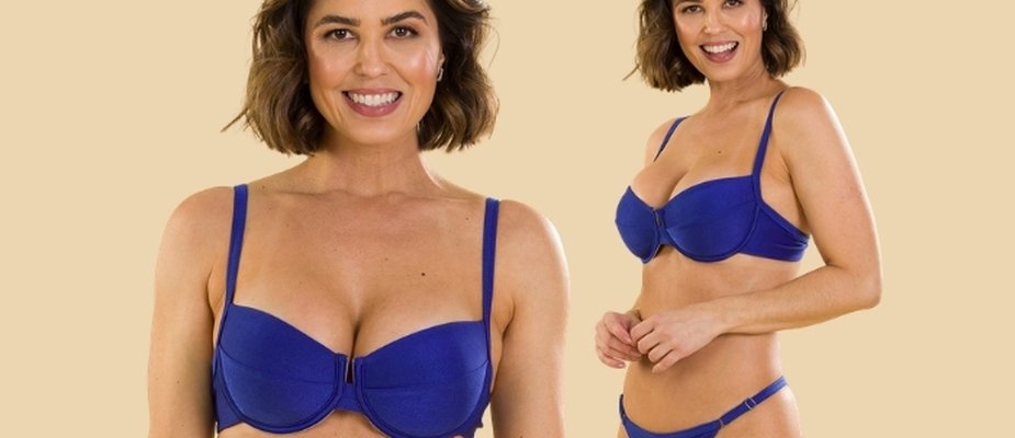 O Charme do Top Meia Taça Retrô sem Bojo Textura Azul Bic